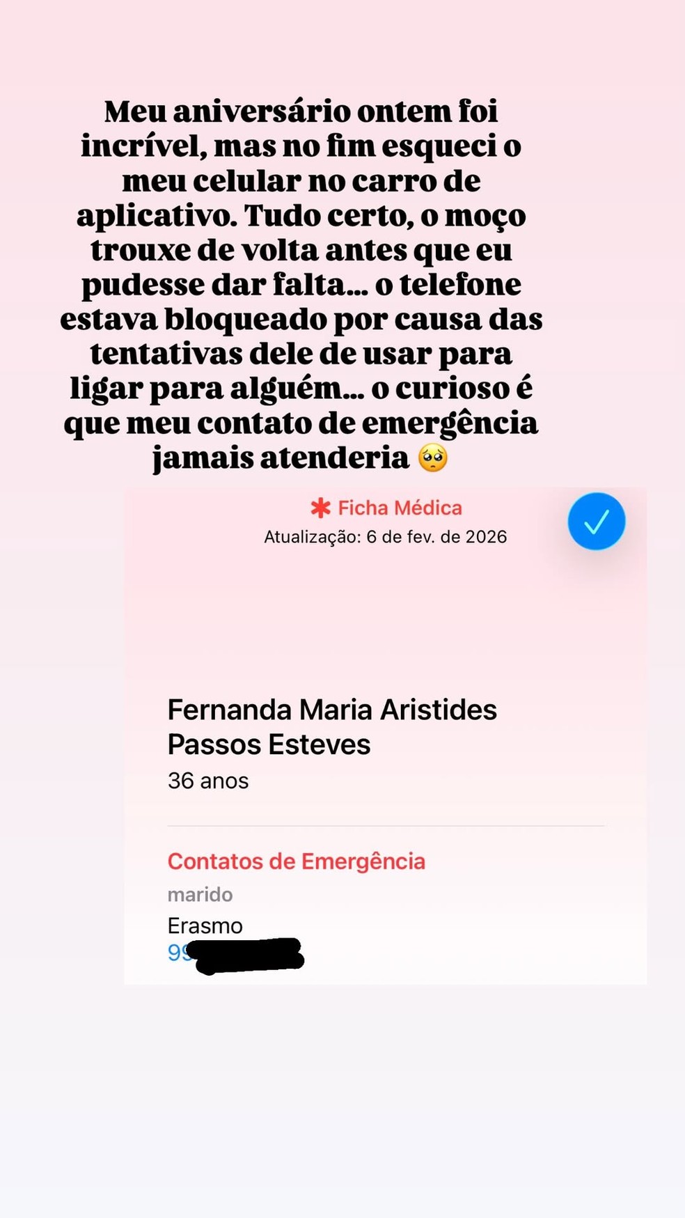 Viúva de Erasmo Carlos faz relato emocionante após esquecer o celular em carro de aplicativo — Foto: Reprodução/Instagram
