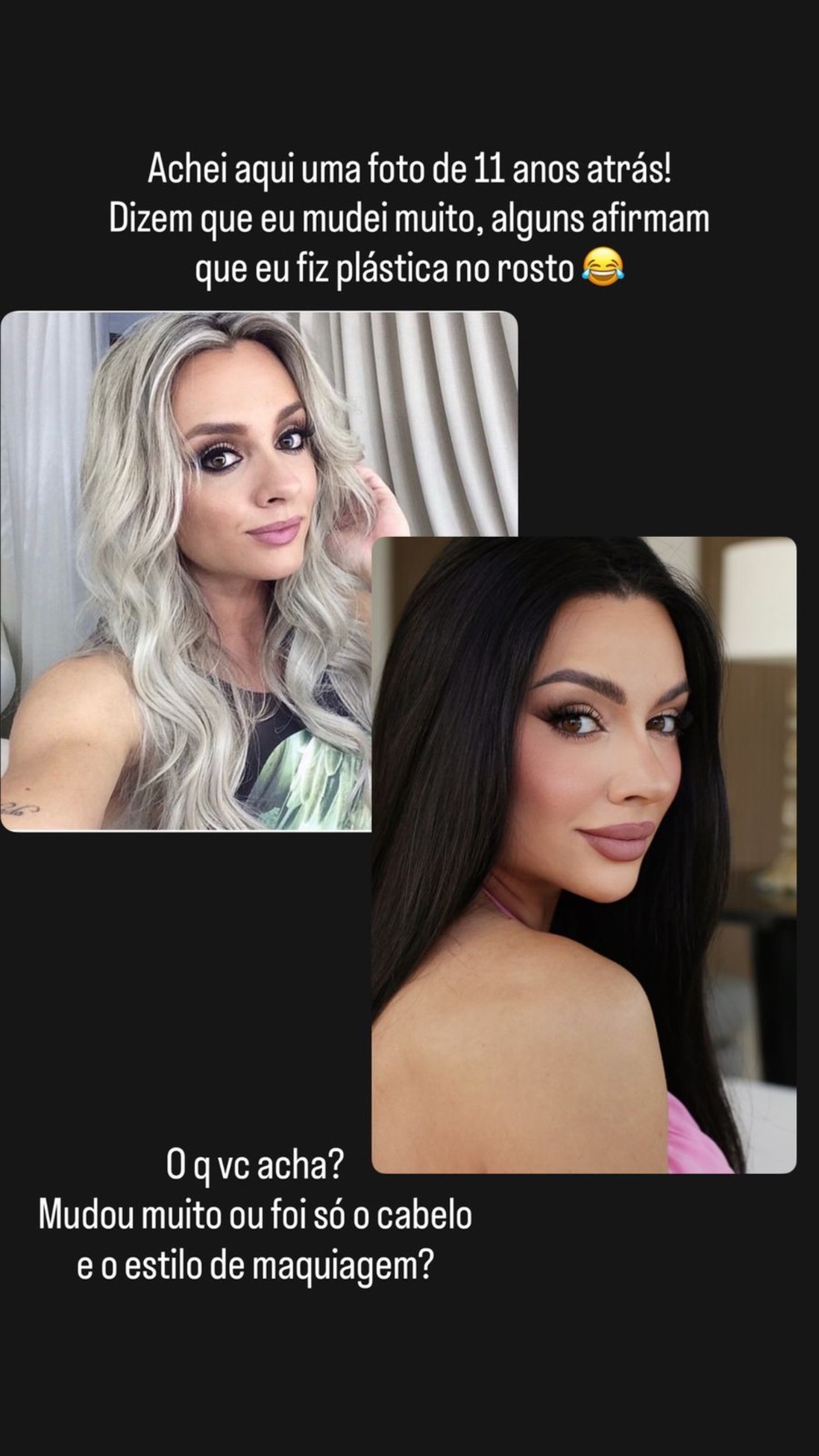 Juju Salimeni em foto antiga e atualmente — Foto: Reprodução/Instagram