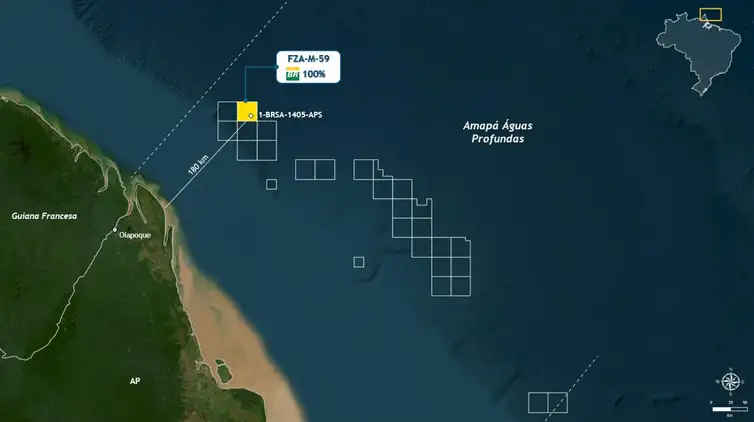 O poço identificado como 1-BRSA-1405-APS fica em águas ultra profundas, a 175 quilômetros da costa do Amapá. Foto: Petrobras/Divulgação